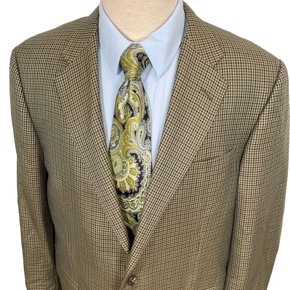 Hickey‎ Freeman Blazer Mens 44L Brown Gray Houndstooth Jacket Neimen Marcus